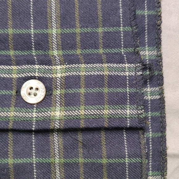 Montbell Plaid Button Up Shirt Cropped Women's Green Blue Tartan Plaid Wool - Picture 5 of 10